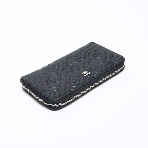 シャネル CHANEL 27番台 2018-2019 ラウンドジップ カメリア ラムスキン 長財布 ブラック WS14117