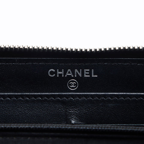 シャネル CHANEL 27番台 2018-2019 ラウンドジップ カメリア ラムスキン 長財布 ブラック WS14117