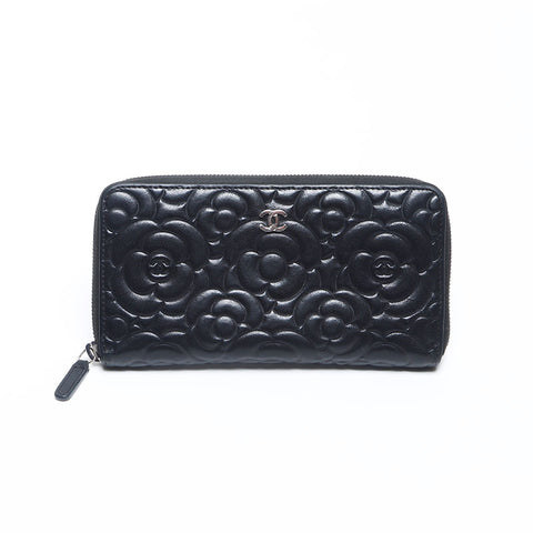 シャネル CHANEL 27番台 2018-2019 ラウンドジップ カメリア ラムスキン 長財布 ブラック WS14117