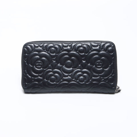 シャネル CHANEL 27番台 2018-2019 ラウンドジップ カメリア ラムスキン 長財布 ブラック WS14117