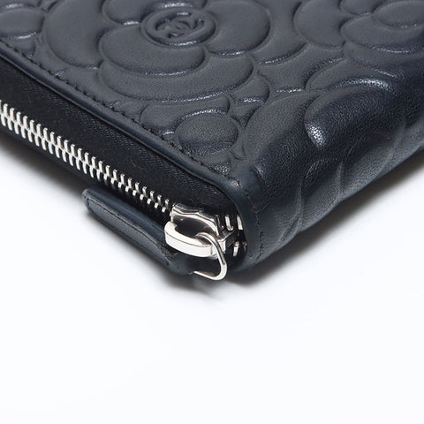 シャネル CHANEL 27番台 2018-2019 ラウンドジップ カメリア ラムスキン 長財布 ブラック WS14117