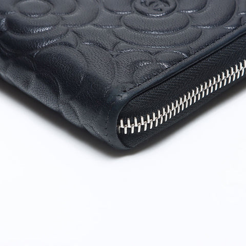 シャネル CHANEL 27番台 2018-2019 ラウンドジップ カメリア ラムスキン 長財布 ブラック WS14117