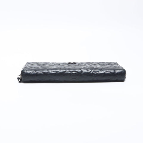 シャネル CHANEL 27番台 2018-2019 ラウンドジップ カメリア ラムスキン 長財布 ブラック WS14117