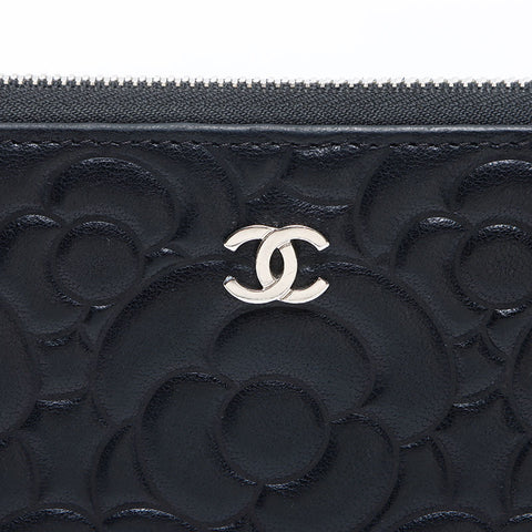 シャネル CHANEL 27番台 2018-2019 ラウンドジップ カメリア ラムスキン 長財布 ブラック WS14117