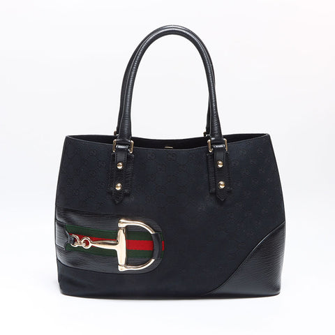 GUCCI GG canvas horsebit Tote Bag black WS14121