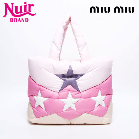 ミュウ ミュウ Miu Miu ナイロン スター パデット ハンドバッグ ピンク WS14122