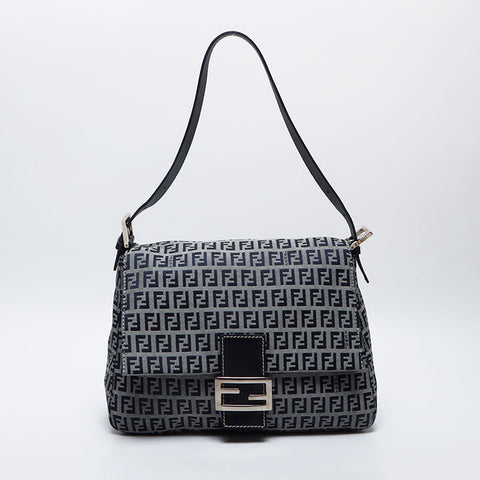 フェンディ FENDI ズッキーノ マンマバケット キャンバス ショルダーバッグ ネイビー WS14124