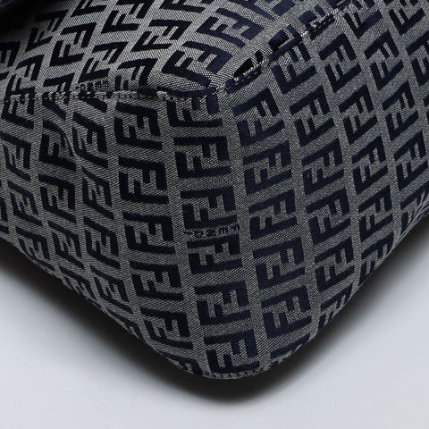 FENDI Zucchino Mamma Bucket Canvas Shoulder Bag Navy WS14124