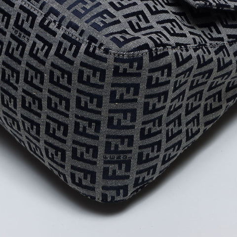 FENDI Zucchino Mamma Bucket Canvas Shoulder Bag Navy WS14124