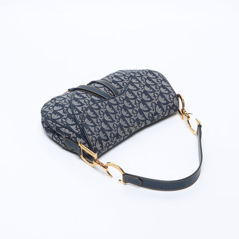 Christian Dior Trotter Canvas Saddlebag Shoulder Bag Navy WS14130