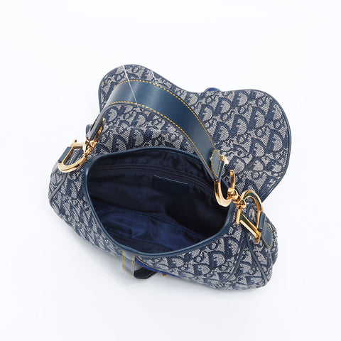 Christian Dior Trotter Canvas Saddlebag Shoulder Bag Navy WS14130