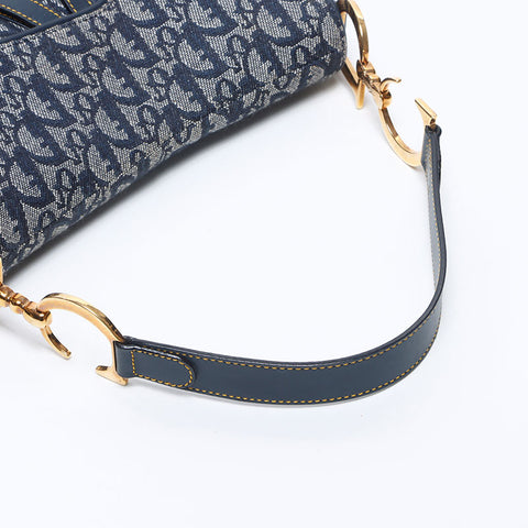 Christian Dior Trotter Canvas Saddlebag Shoulder Bag Navy WS14130
