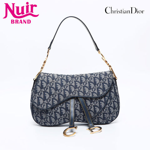 Christian Dior Trotter Canvas Saddlebag Shoulder Bag Navy WS14130
