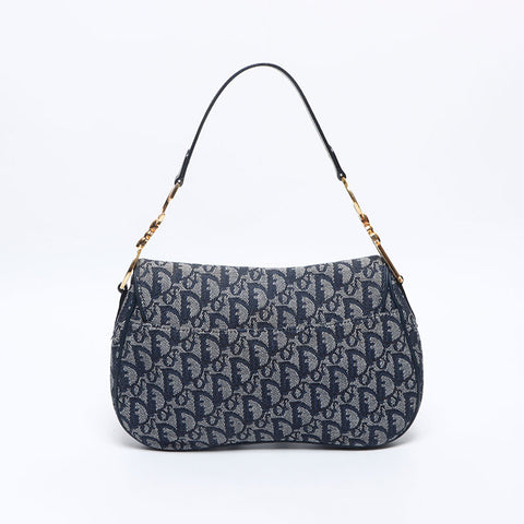 Christian Dior Trotter Canvas Saddlebag Shoulder Bag Navy WS14130