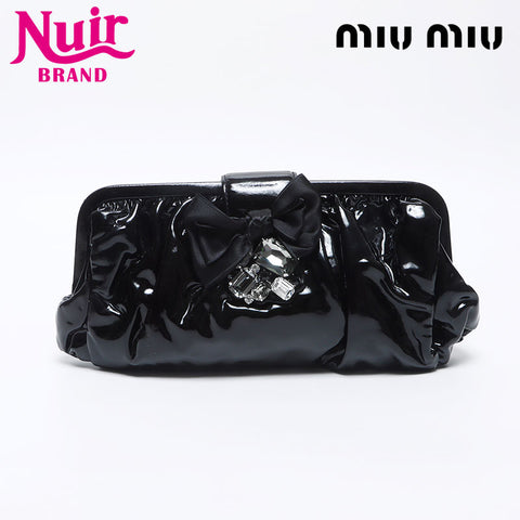 ミュウ ミュウ Miu Miu ビジュー パテントレザー クラッチバッグ ブラック WS14132