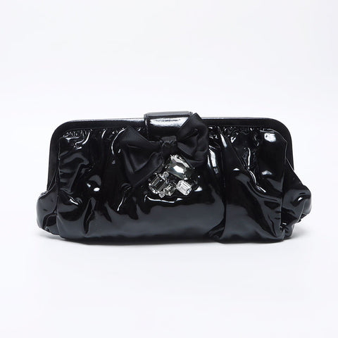 ミュウ ミュウ Miu Miu ビジュー パテントレザー クラッチバッグ ブラック WS14132