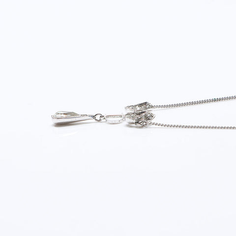 Christian Dior Rhinestone Ribbon Logo Necklace Silver WS14134