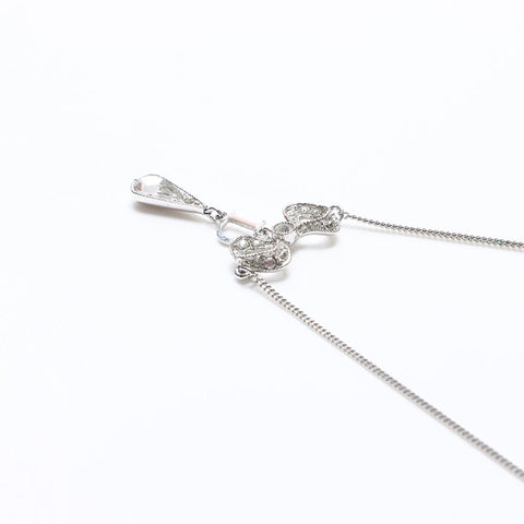 Christian Dior Rhinestone Ribbon Logo Necklace Silver WS14134