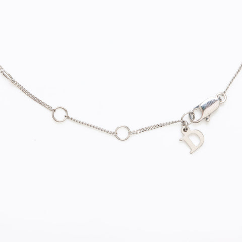 Christian Dior Rhinestone Ribbon Logo Necklace Silver WS14134