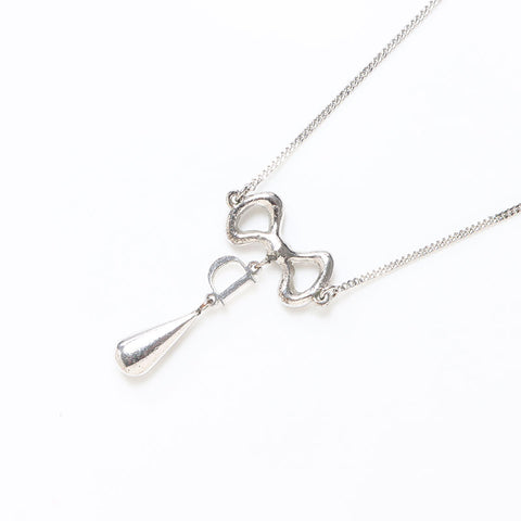 Christian Dior Rhinestone Ribbon Logo Necklace Silver WS14134