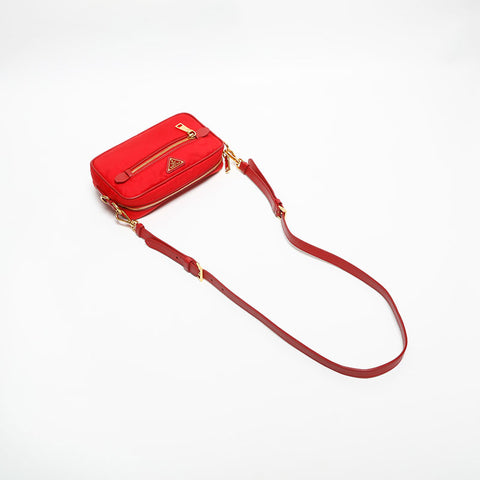 プラダ PRADA ナイロン トライアングル ロゴ ショルダーバッグ レッド WS14140