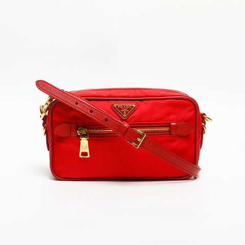 プラダ PRADA ナイロン トライアングル ロゴ ショルダーバッグ レッド WS14140