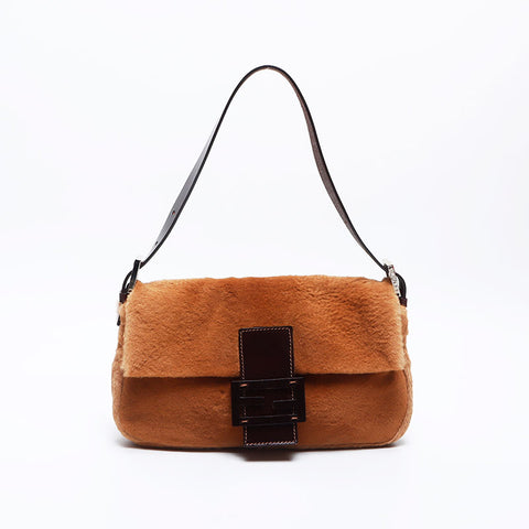 フェンディ FENDI マンマバケット ファー ショルダーバッグ ブラウン WS14141