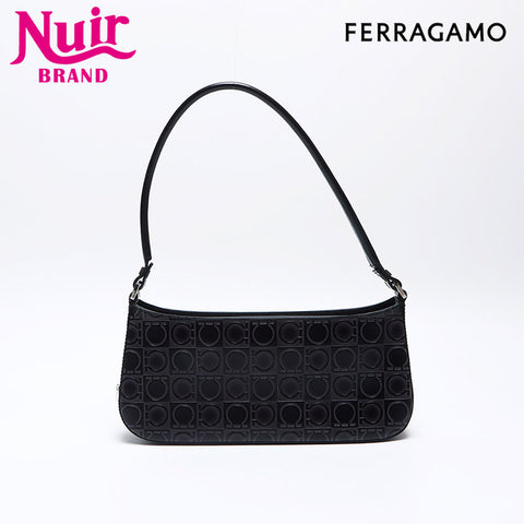 Salvatore Ferragamo Gancini embossed leather Shoulder Bag black WS14165