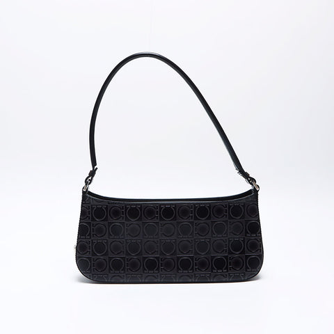 Salvatore Ferragamo Gancini embossed leather Shoulder Bag black WS14165
