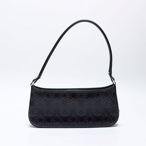 Salvatore Ferragamo Gancini embossed leather Shoulder Bag black WS14165