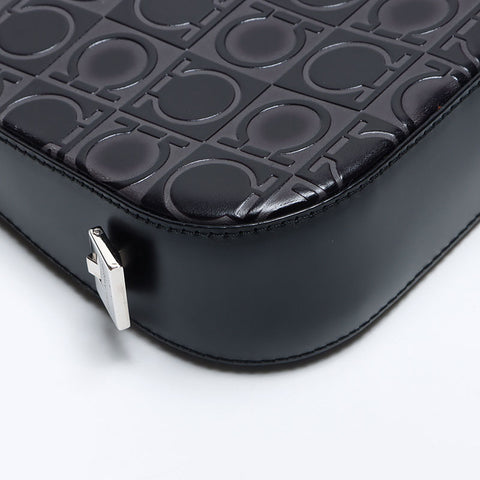 Salvatore Ferragamo Gancini embossed leather Shoulder Bag black WS14165