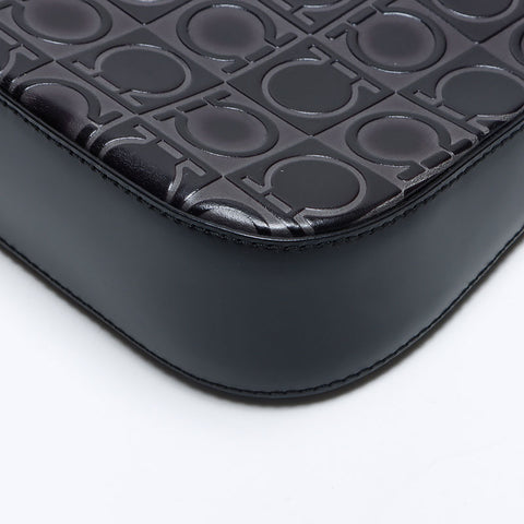 Salvatore Ferragamo Gancini embossed leather Shoulder Bag black WS14165