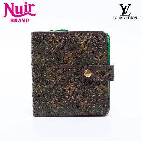 LOUIS VUITTON 2006 Perforated Monogram Green Perfo Compact Bifold Wallet Brown WS14175