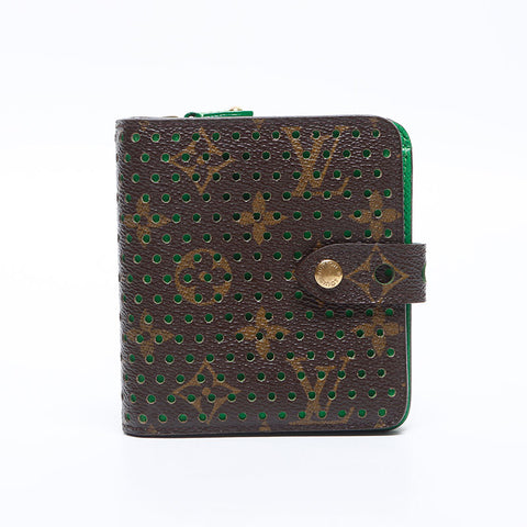 LOUIS VUITTON 2006 Perforated Monogram Green Perfo Compact Bifold Wallet Brown WS14175