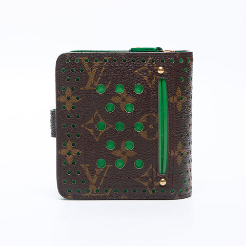 LOUIS VUITTON 2006 Perforated Monogram Green Perfo Compact Bifold Wallet Brown WS14175