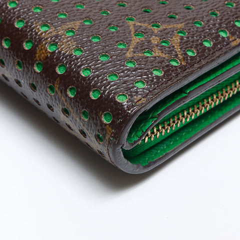 LOUIS VUITTON 2006 Perforated Monogram Green Perfo Compact Bifold Wallet Brown WS14175