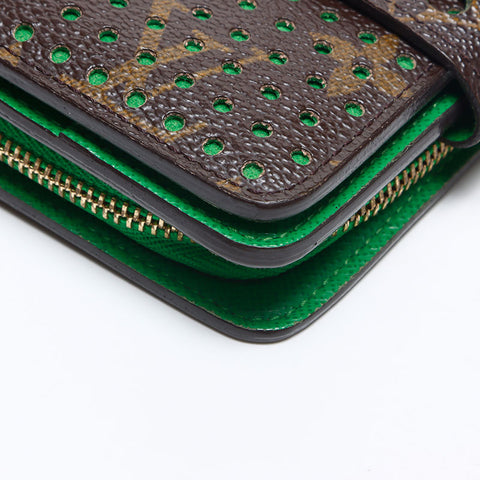 LOUIS VUITTON 2006 Perforated Monogram Green Perfo Compact Bifold Wallet Brown WS14175