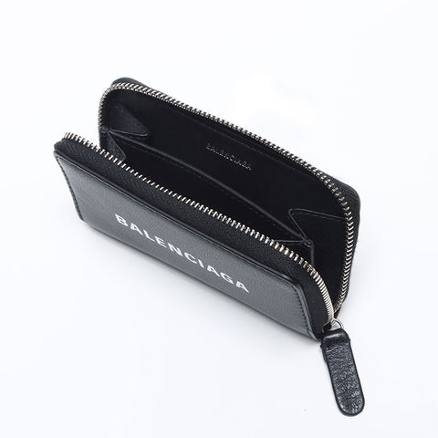 BALENCIAGA Logo round zip Coin case black WS14179