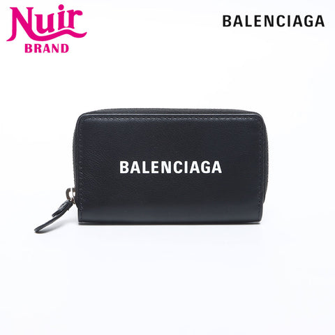 BALENCIAGA Logo round zip Coin case black WS14179