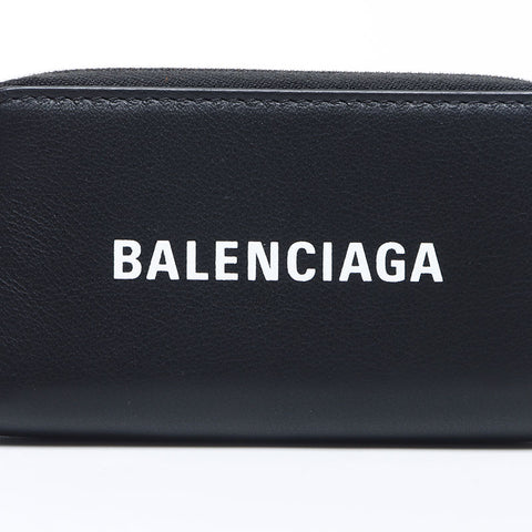 BALENCIAGA Logo round zip Coin case black WS14179