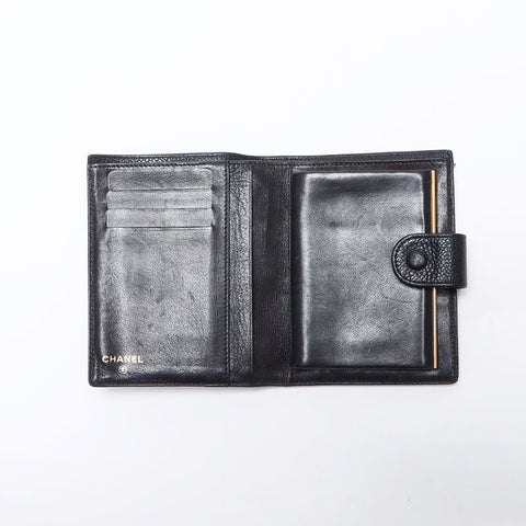 CHANEL No. 4 1996-1997 COCO Mark Caviar Skin Bifold Wallet black WS14180