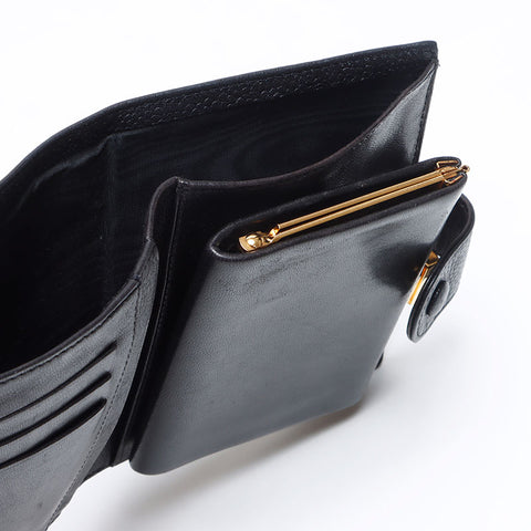 CHANEL No. 4 1996-1997 COCO Mark Caviar Skin Bifold Wallet black WS14180