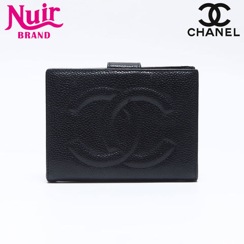 CHANEL No. 4 1996-1997 COCO Mark Caviar Skin Bifold Wallet black WS14180