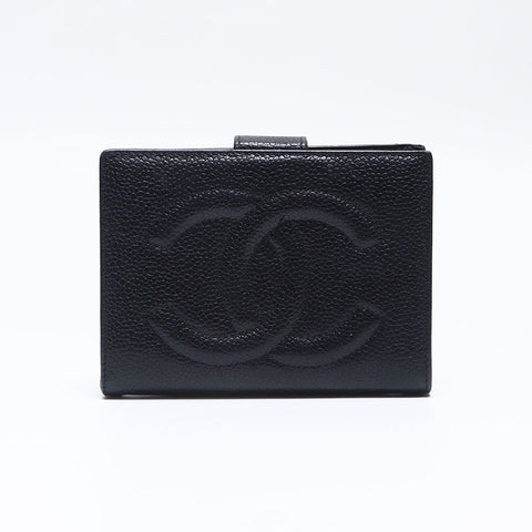 CHANEL No. 4 1996-1997 COCO Mark Caviar Skin Bifold Wallet black WS14180