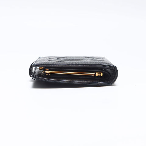 CHANEL No. 4 1996-1997 COCO Mark Caviar Skin Bifold Wallet black WS14180