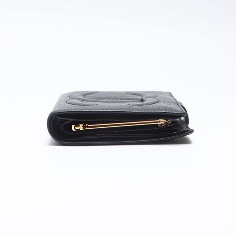 CHANEL No. 4 1996-1997 COCO Mark Caviar Skin Bifold Wallet black WS14180