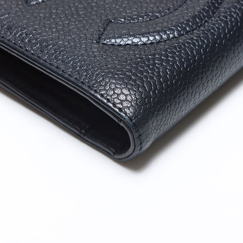 CHANEL No. 4 1996-1997 COCO Mark Caviar Skin Bifold Wallet black WS14180