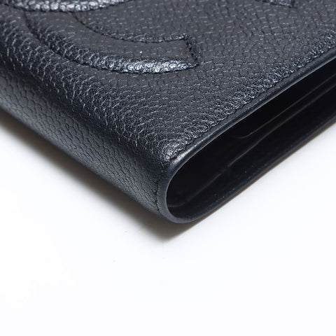 CHANEL No. 4 1996-1997 COCO Mark Caviar Skin Bifold Wallet black WS14180