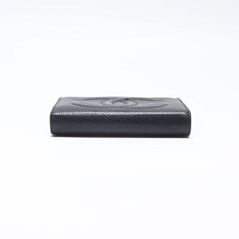 CHANEL No. 4 1996-1997 COCO Mark Caviar Skin Bifold Wallet black WS14180