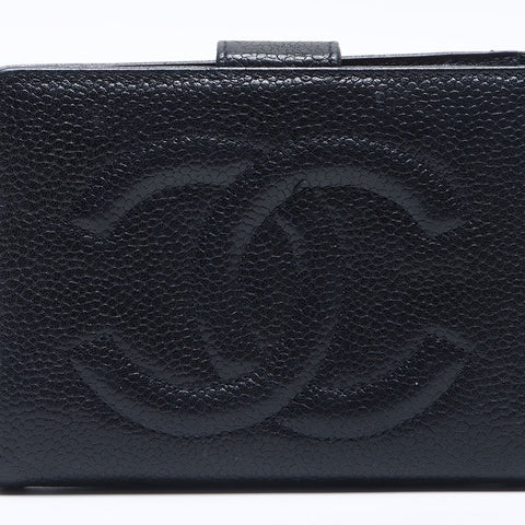 CHANEL No. 4 1996-1997 COCO Mark Caviar Skin Bifold Wallet black WS14180